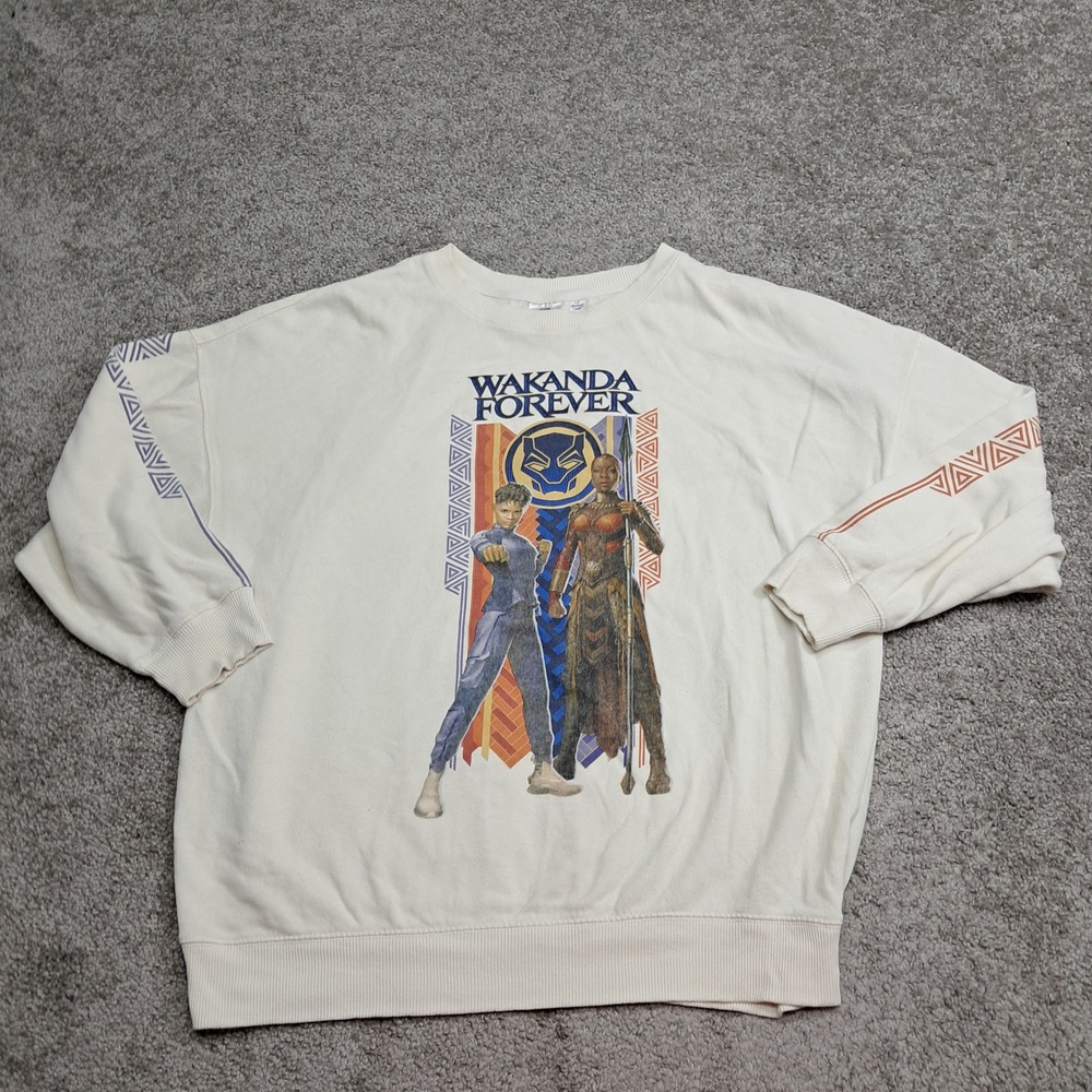 Marvel Black Panther Wakanda Forever Graphic Sweatshirt Cream‎ Large Shuri Okoye